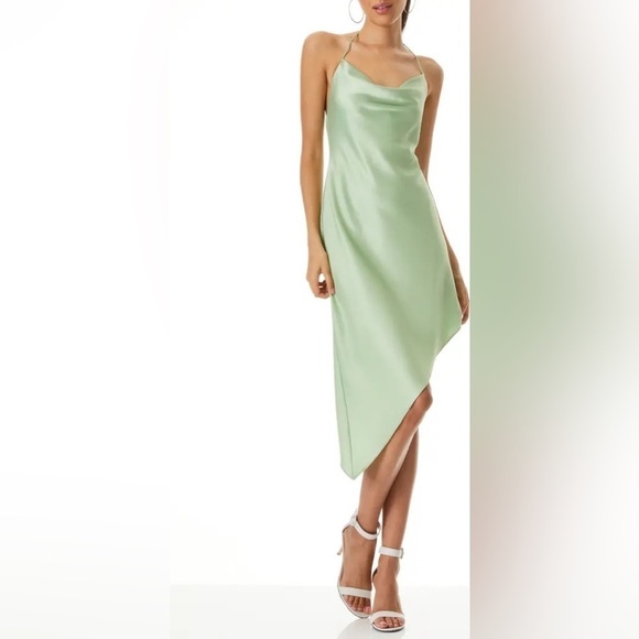NWT Alice + Olivia Women Slip Dress Green Harmony Asymmetrical Deep Cowl Size 8 - Picture 2 of 8